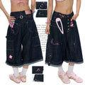 Pink stitched original cow cropped pants