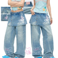 Fake two piece denim skirt pants