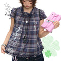 A nostalgic melody-themed button up checked top