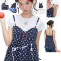Hidden blue polka dot heart-shaped bead sling tank top