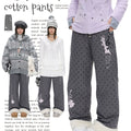 Grey pink quilted winter pants with fleece lining