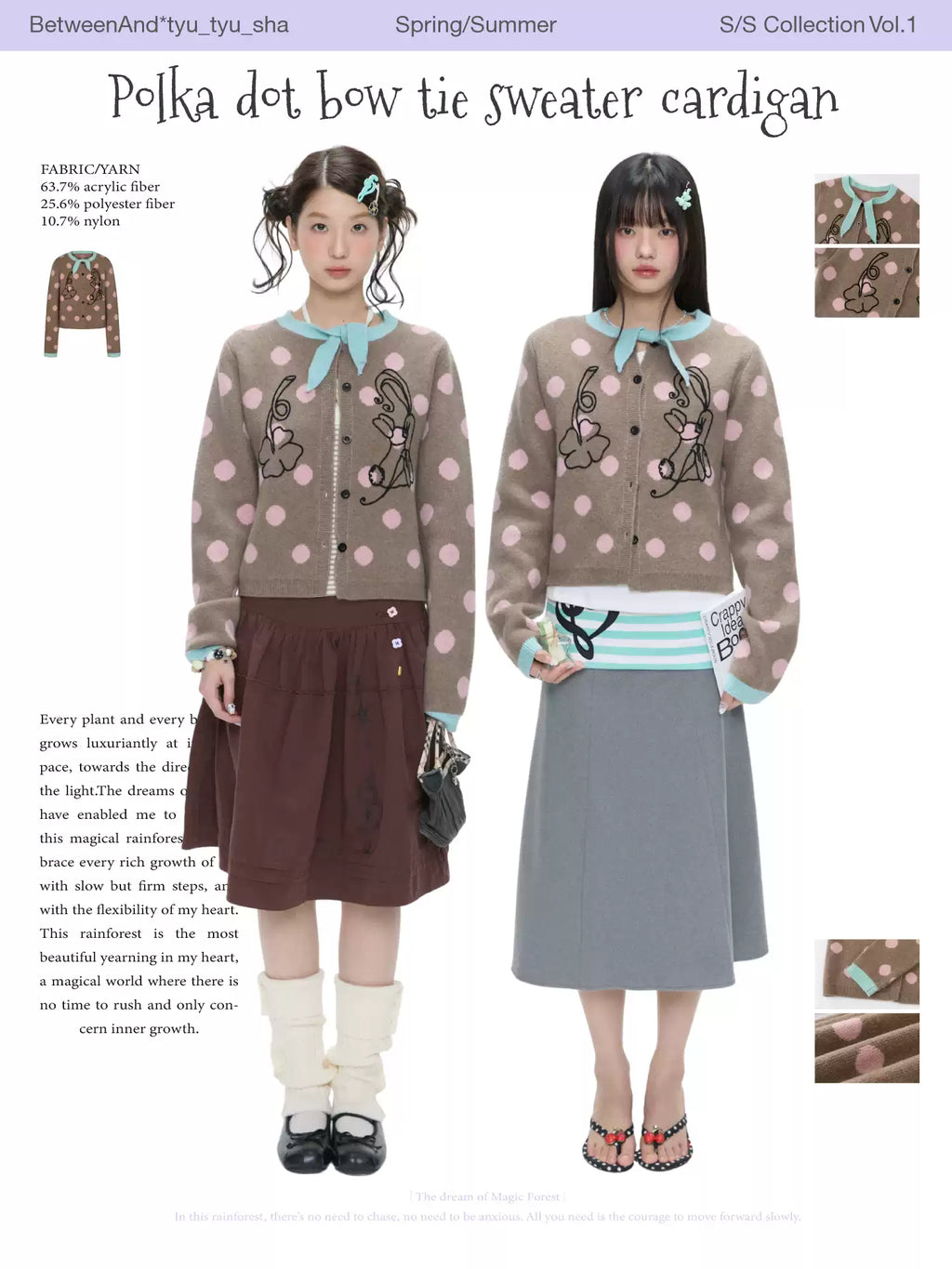 Polka dot bow tie sweater cardigan