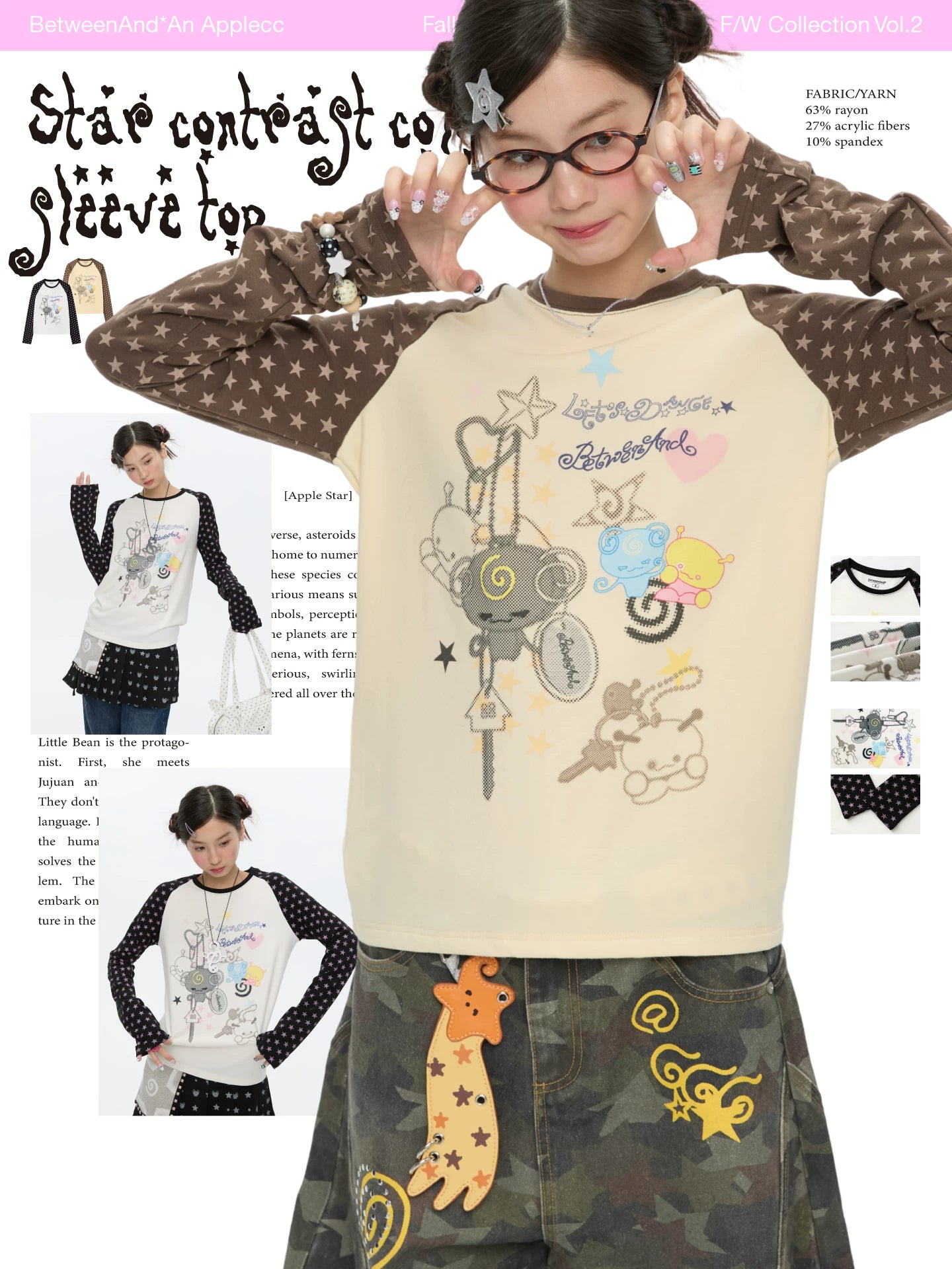 Star contrast color raglan long sleeve top
