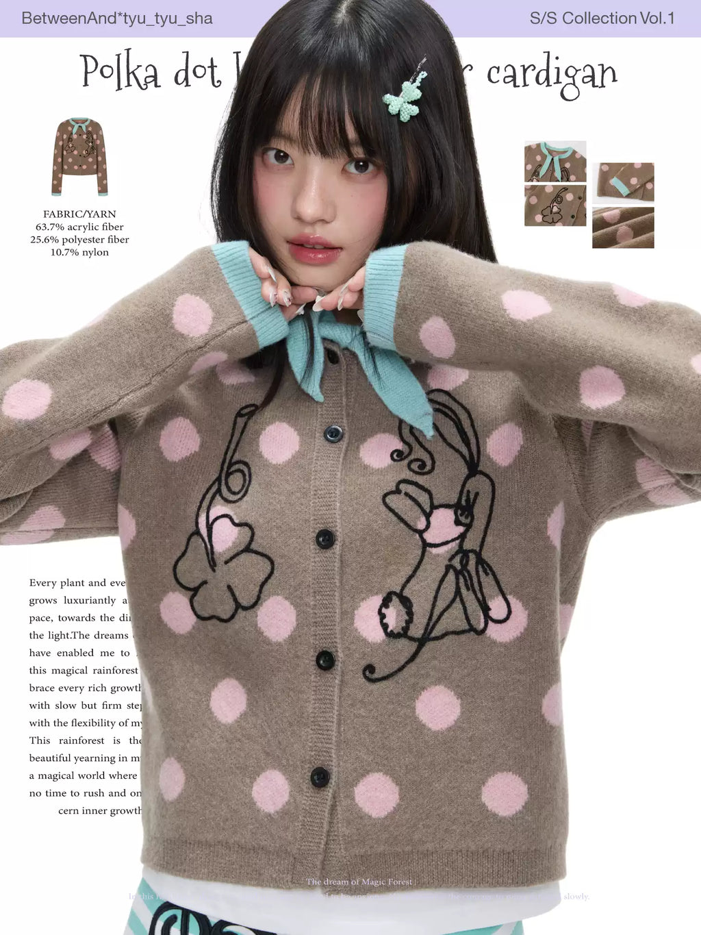 Polka dot bow tie sweater cardigan