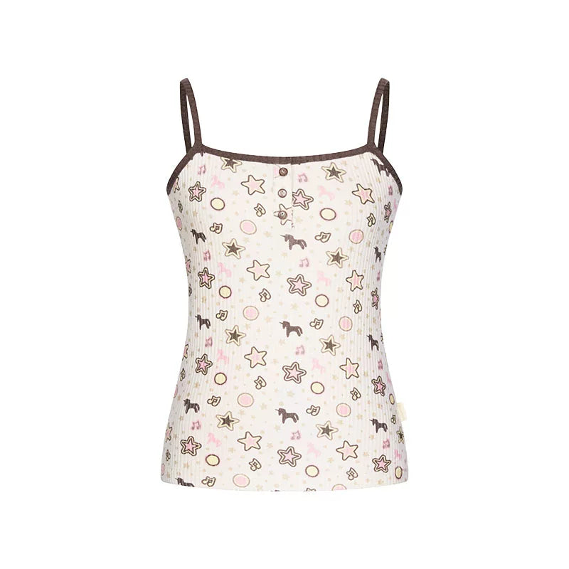 Four-leaf clover rhinestone striped camisole top and cardigan set