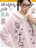 ジャカードデザインのツートンフェイクミンクニットカーディガン