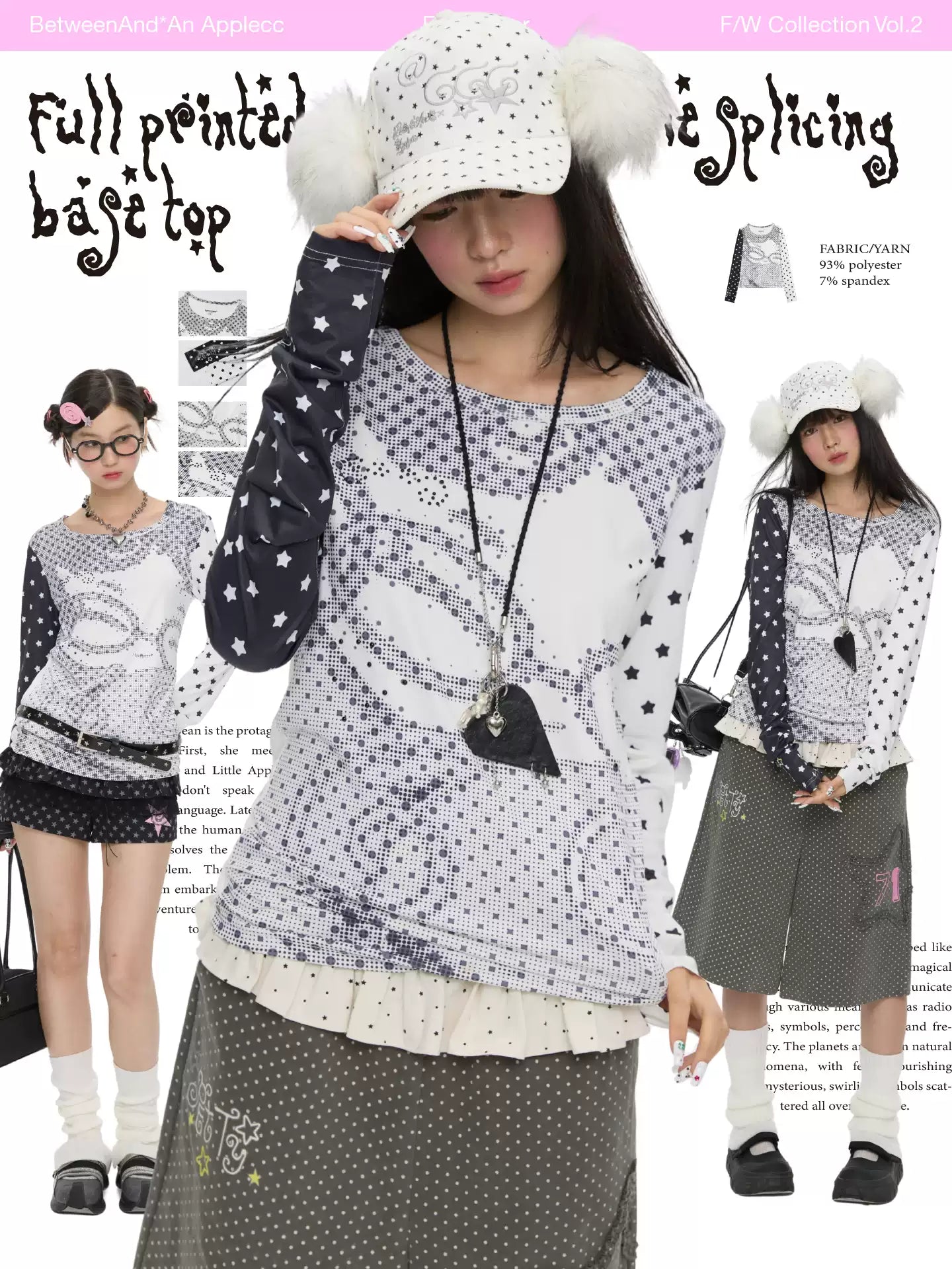 Anime pixel dot print long sleeve top with patchwork design