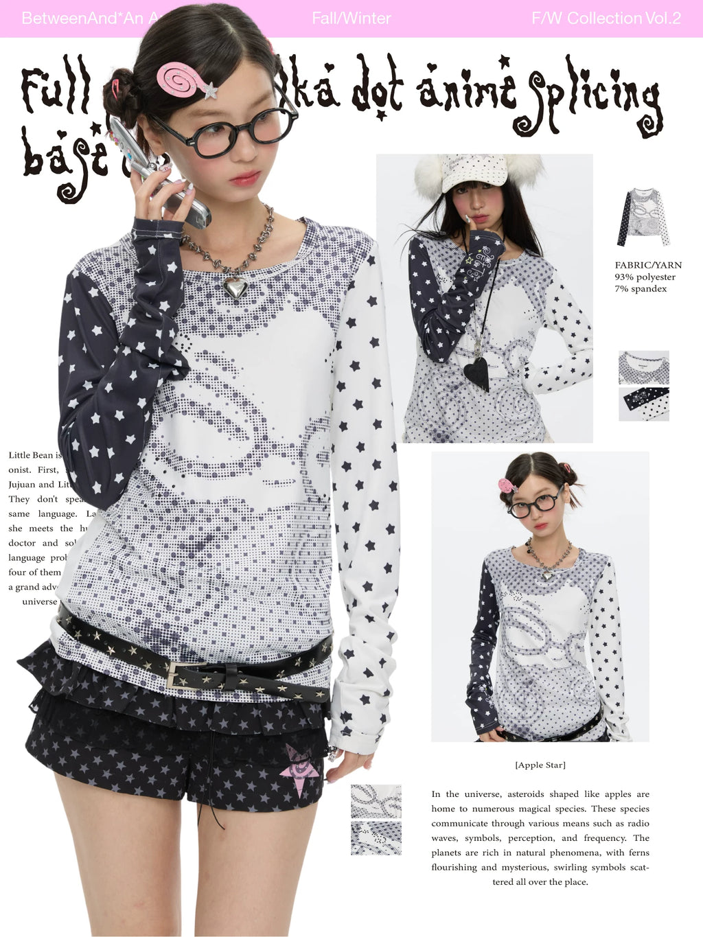 Full printed polka dot anime splicing base top