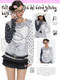 Full printed polka dot anime splicing base top