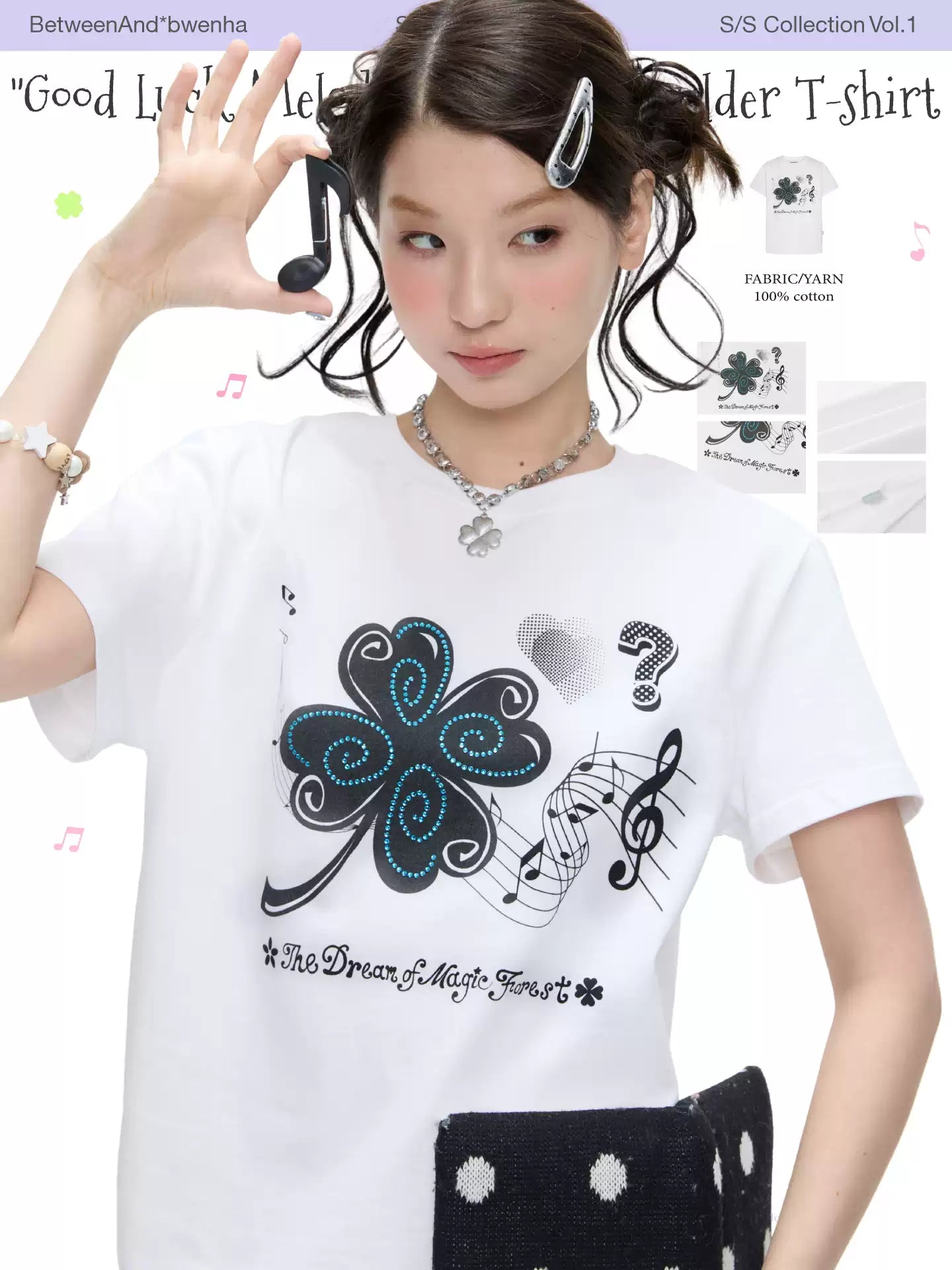 "Good Luck Melody" regular shoulder t-shirt