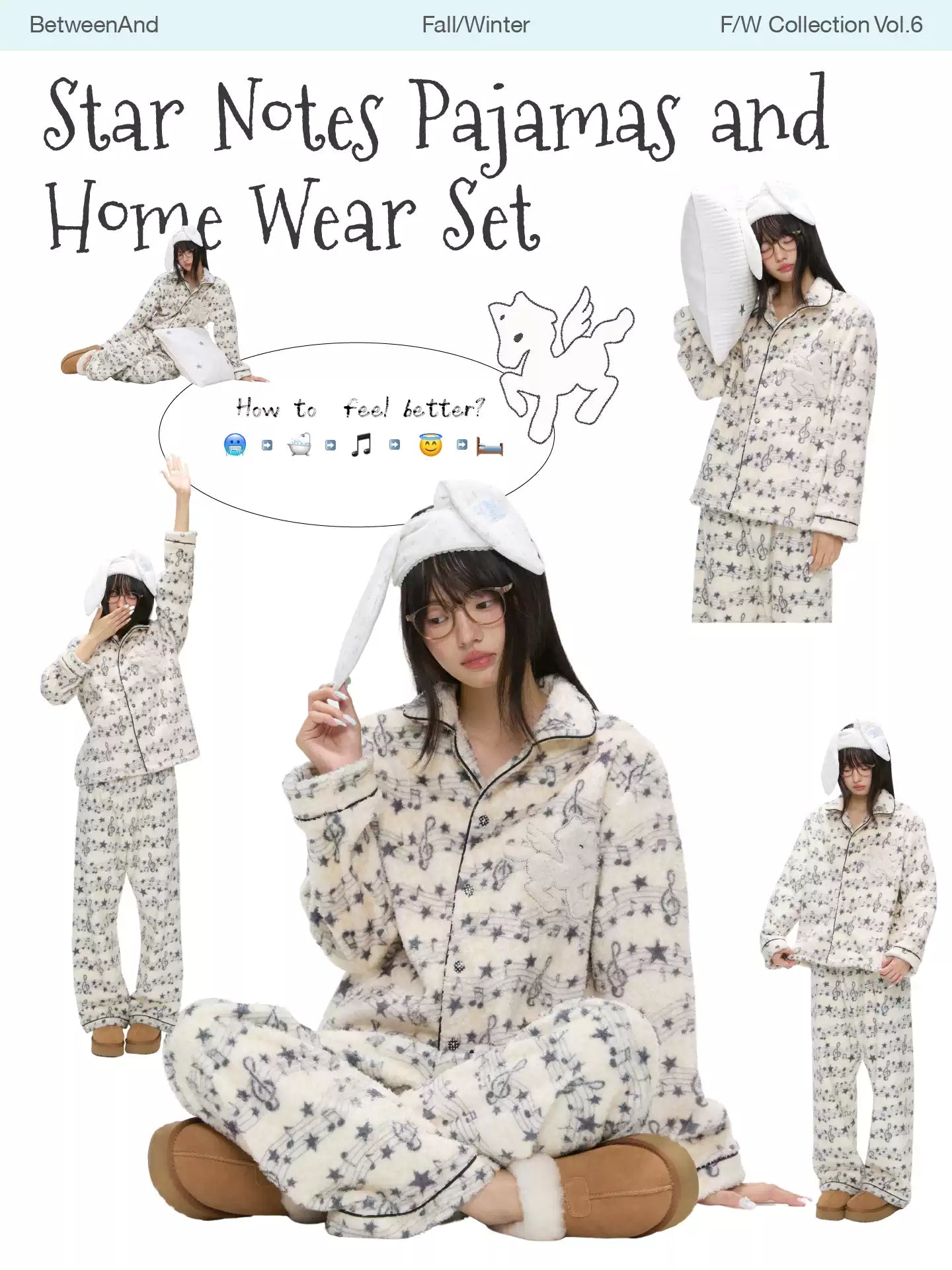 Beige star and music note fleece pajama set