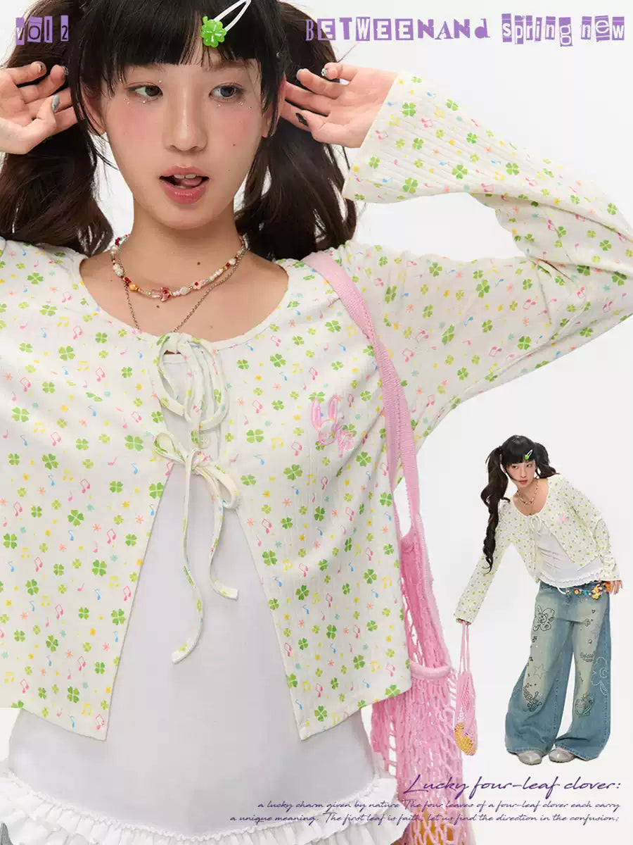 Four-leaf clover strap cardigan