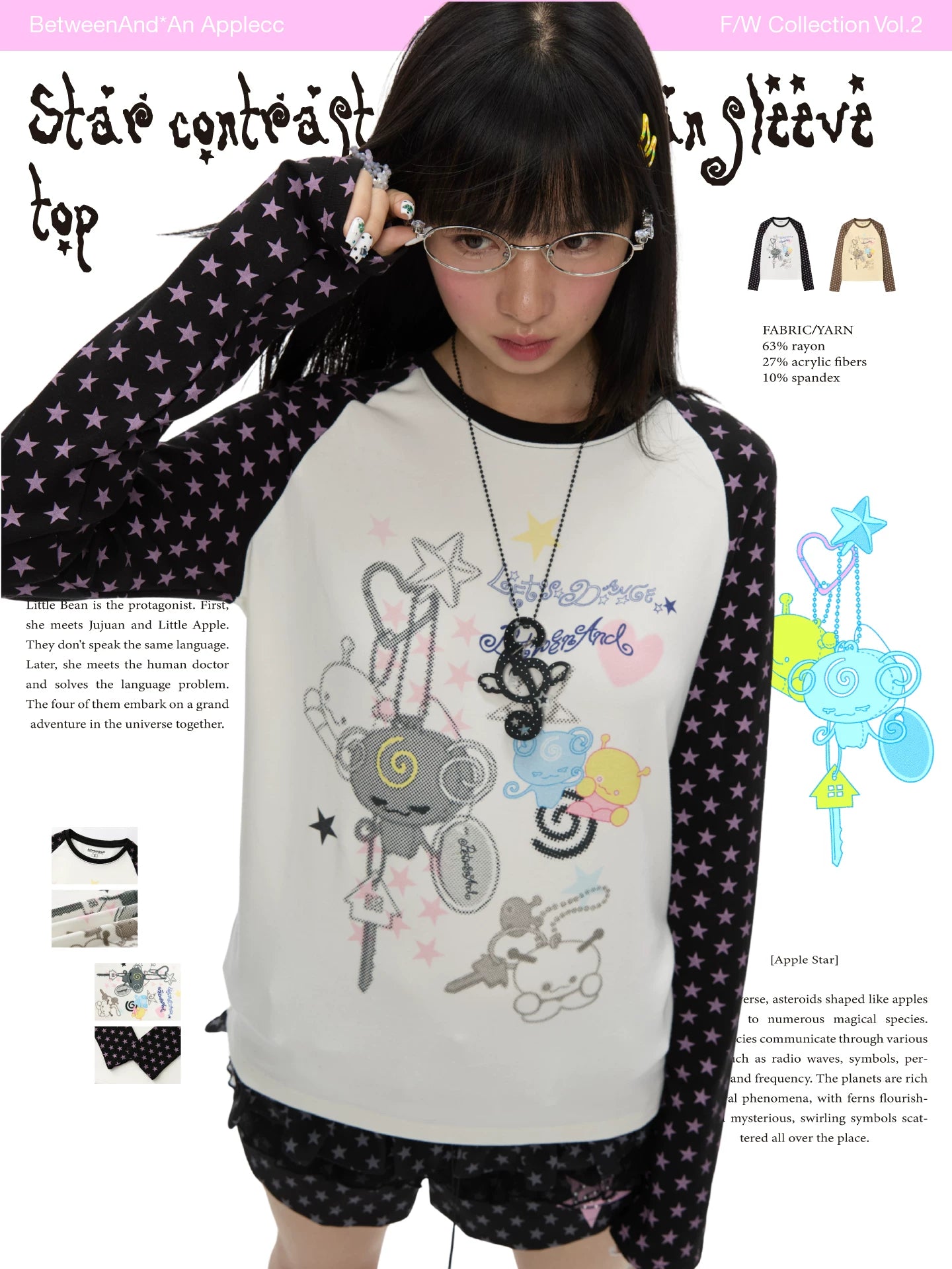 Star contrast color raglan long sleeve top