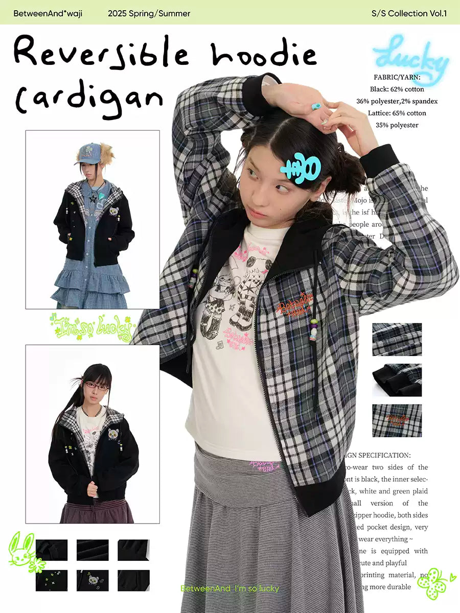 Reversible hoodie cardigan jacket