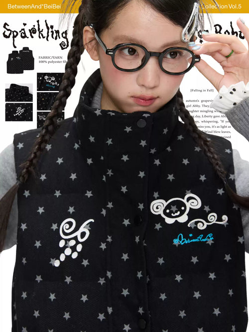 패딩 처리된 따뜻한 안감이 있는 검은색 글리터 스타 벨벳 조끼