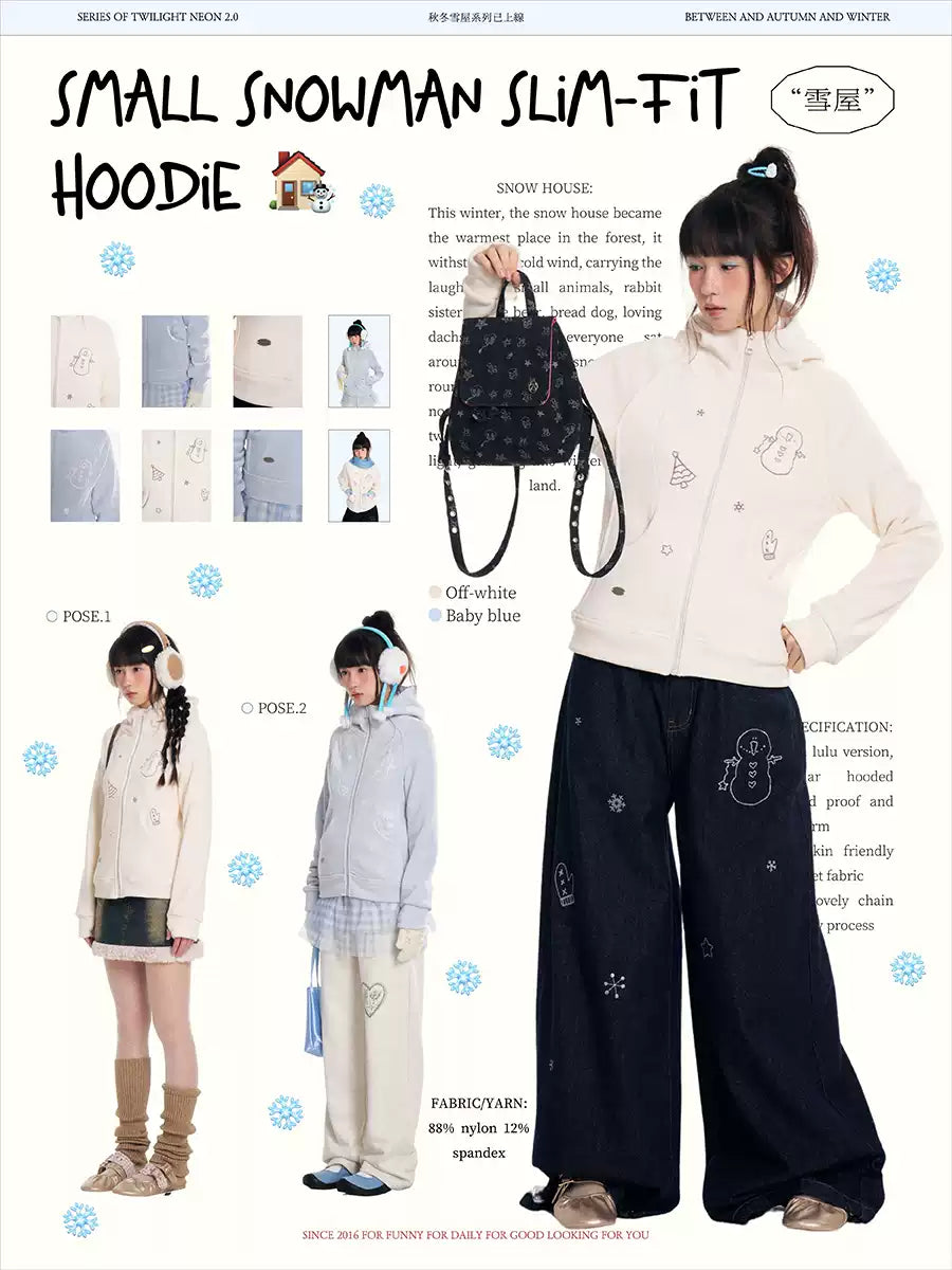 Fleece hoodie with snowman design and windproof fabric (2 colors)