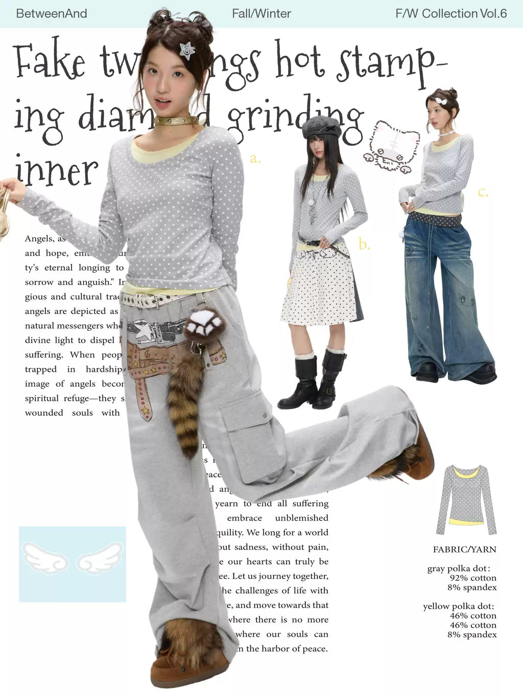 Soft faux-layer polka-dot long sleeve top