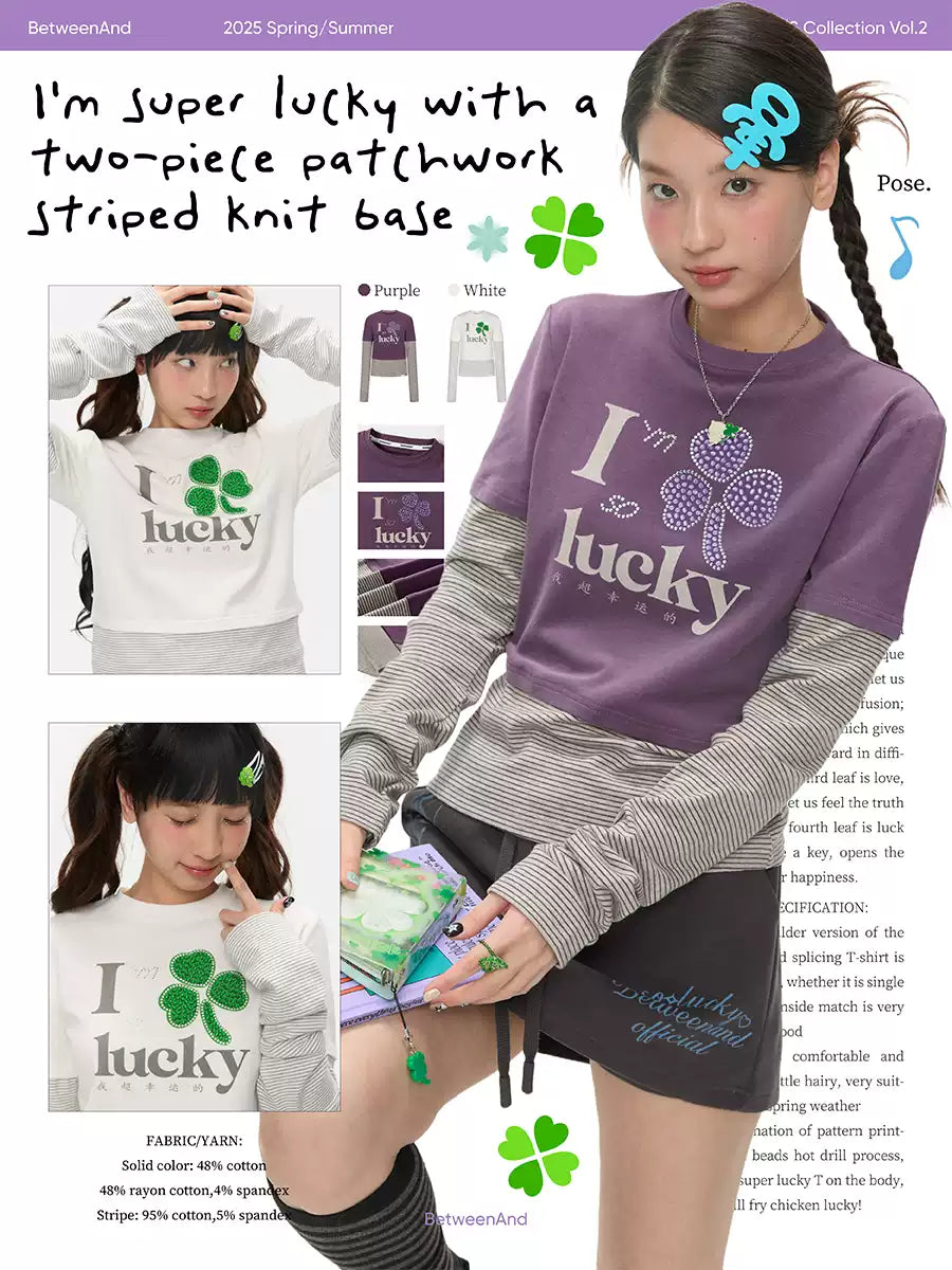 I'm so lucky with a two-piece patchwork striped knit base