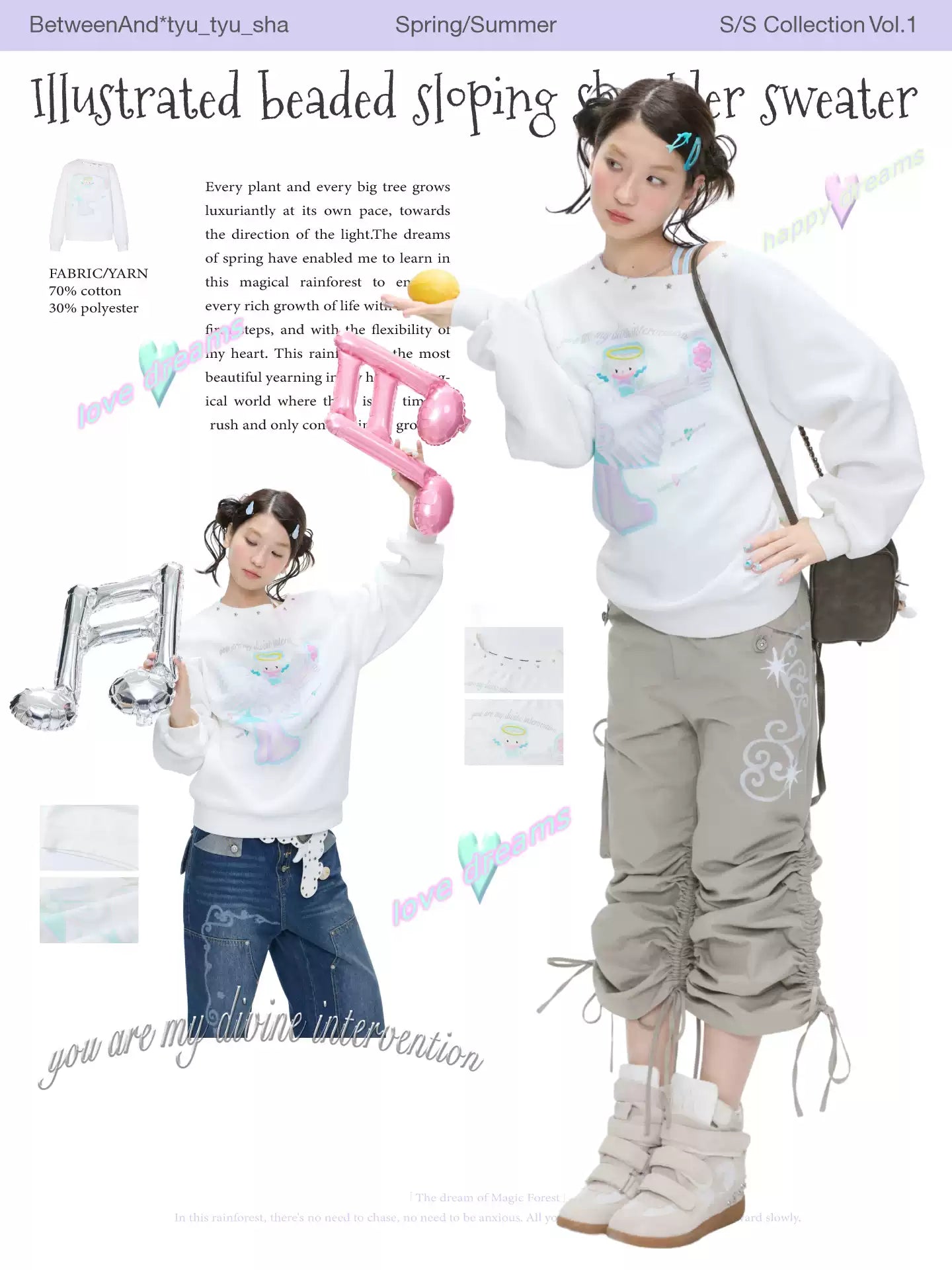 Illustrated beaded sloping shoulder sweater