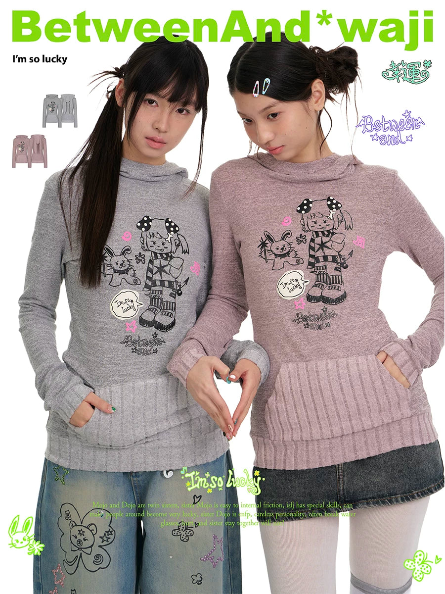 Bunny ears hat foam print long sleeve top