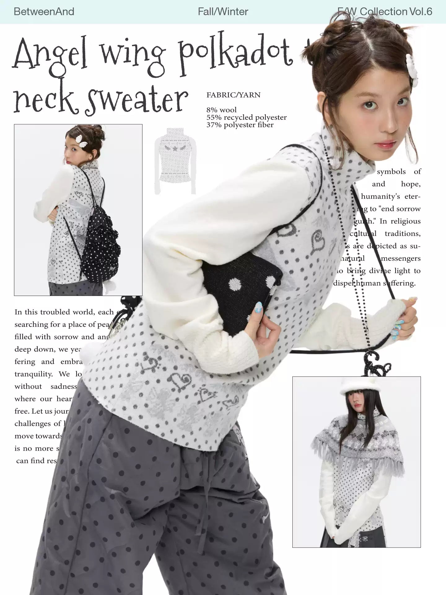 Oatmeal white cashmere-blend turtleneck polka-dot knit sweater