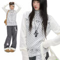 Oatmeal white cashmere-blend turtleneck polka-dot knit sweater