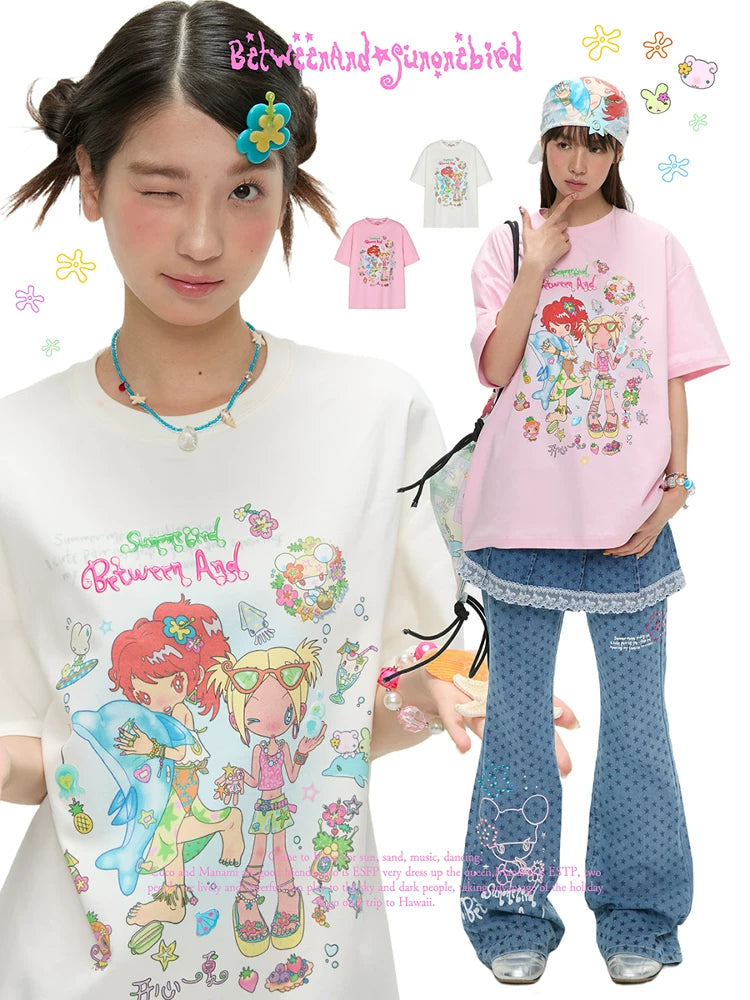 "Happy summer" Sunonebird loose t-shirt