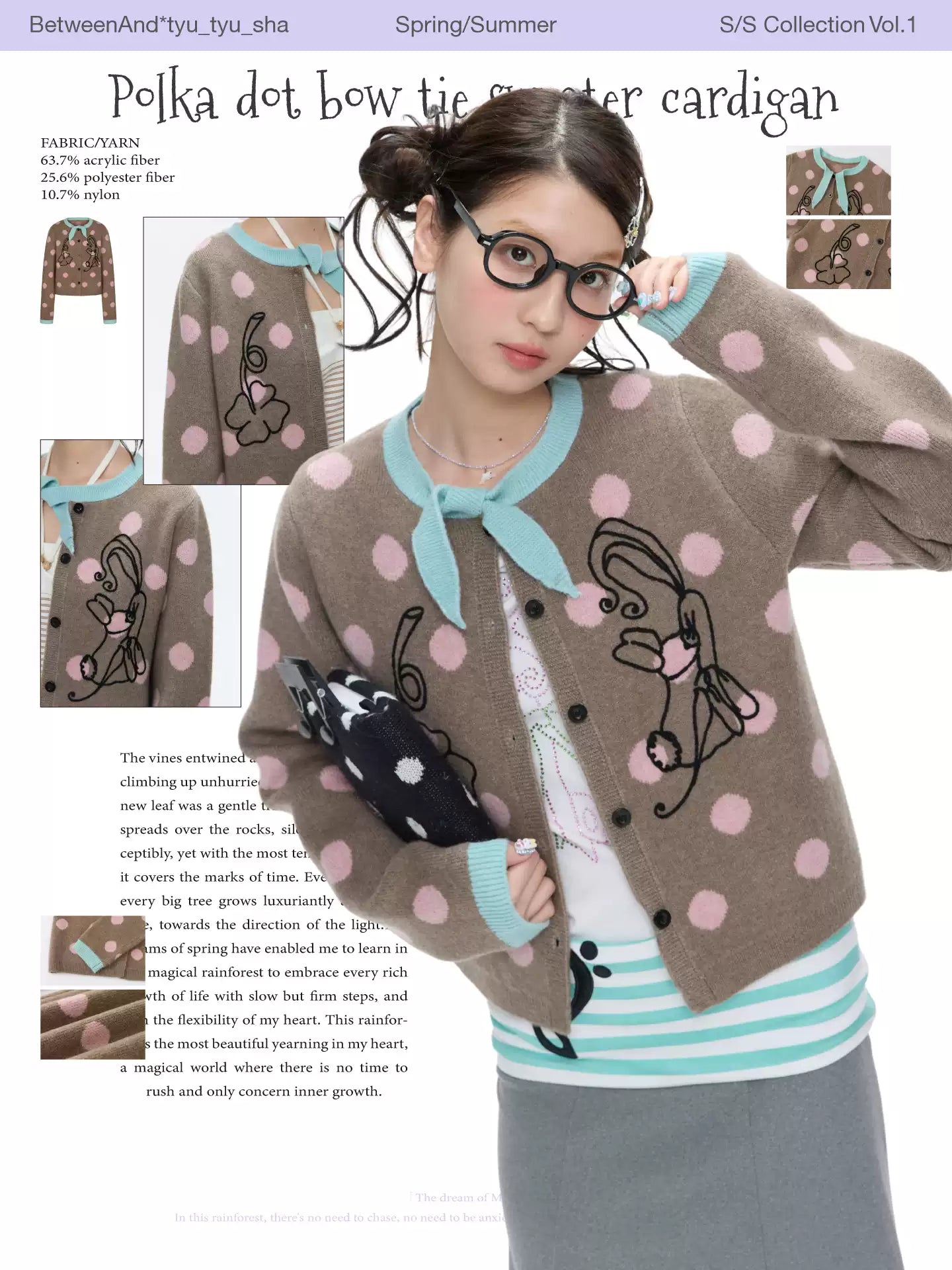 Polka dot bow tie sweater cardigan