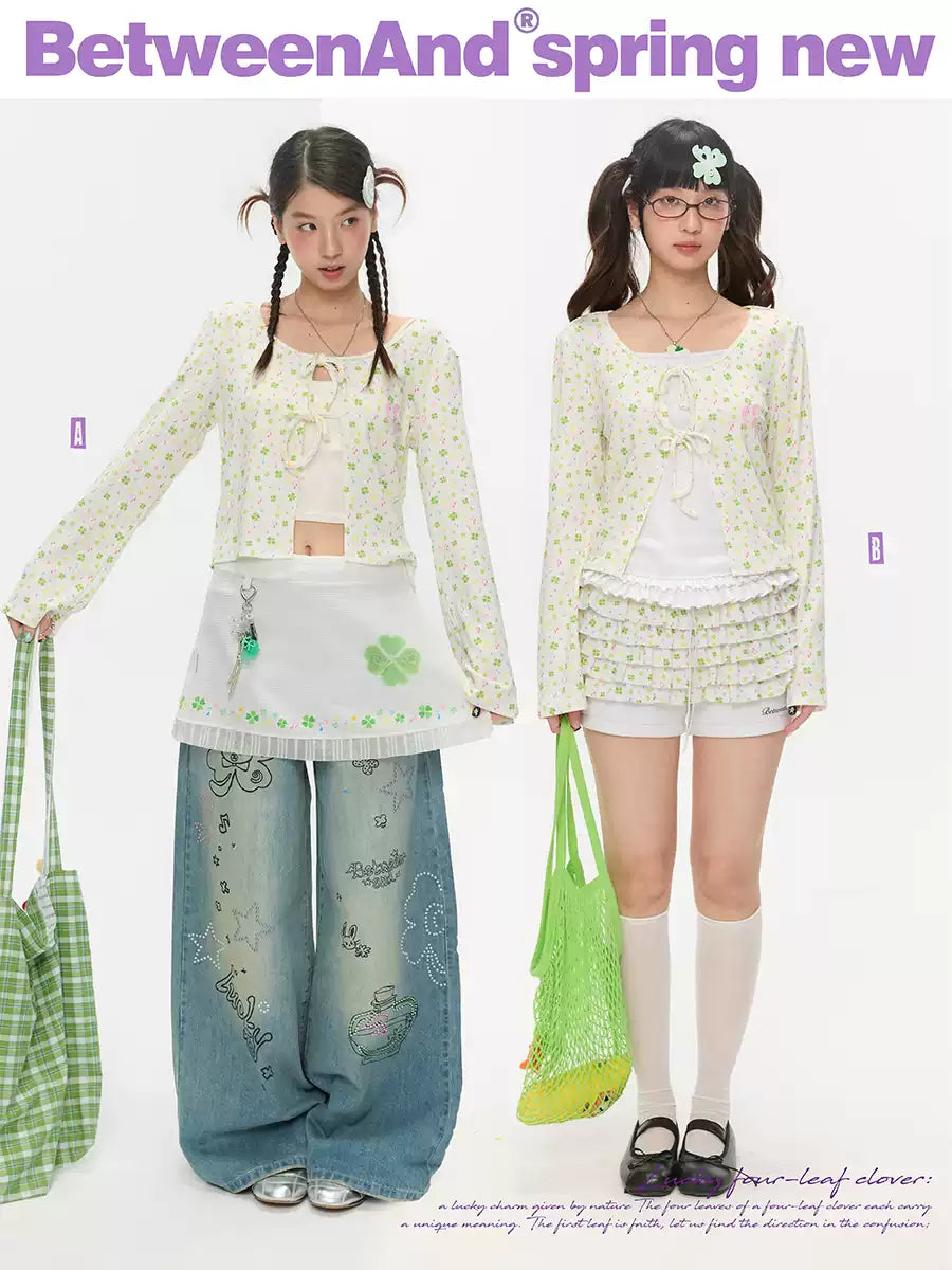 Four-leaf clover strap cardigan