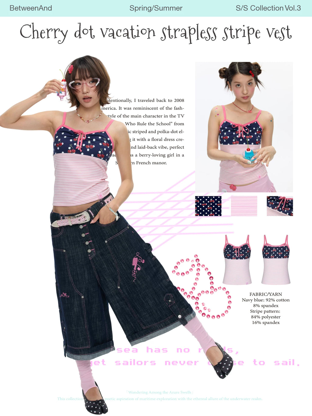 Cherry dot vacation strapless stripe top