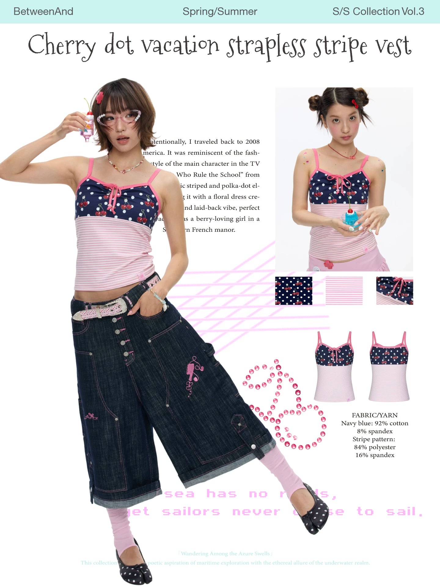 Cherry dot vacation strapless stripe top