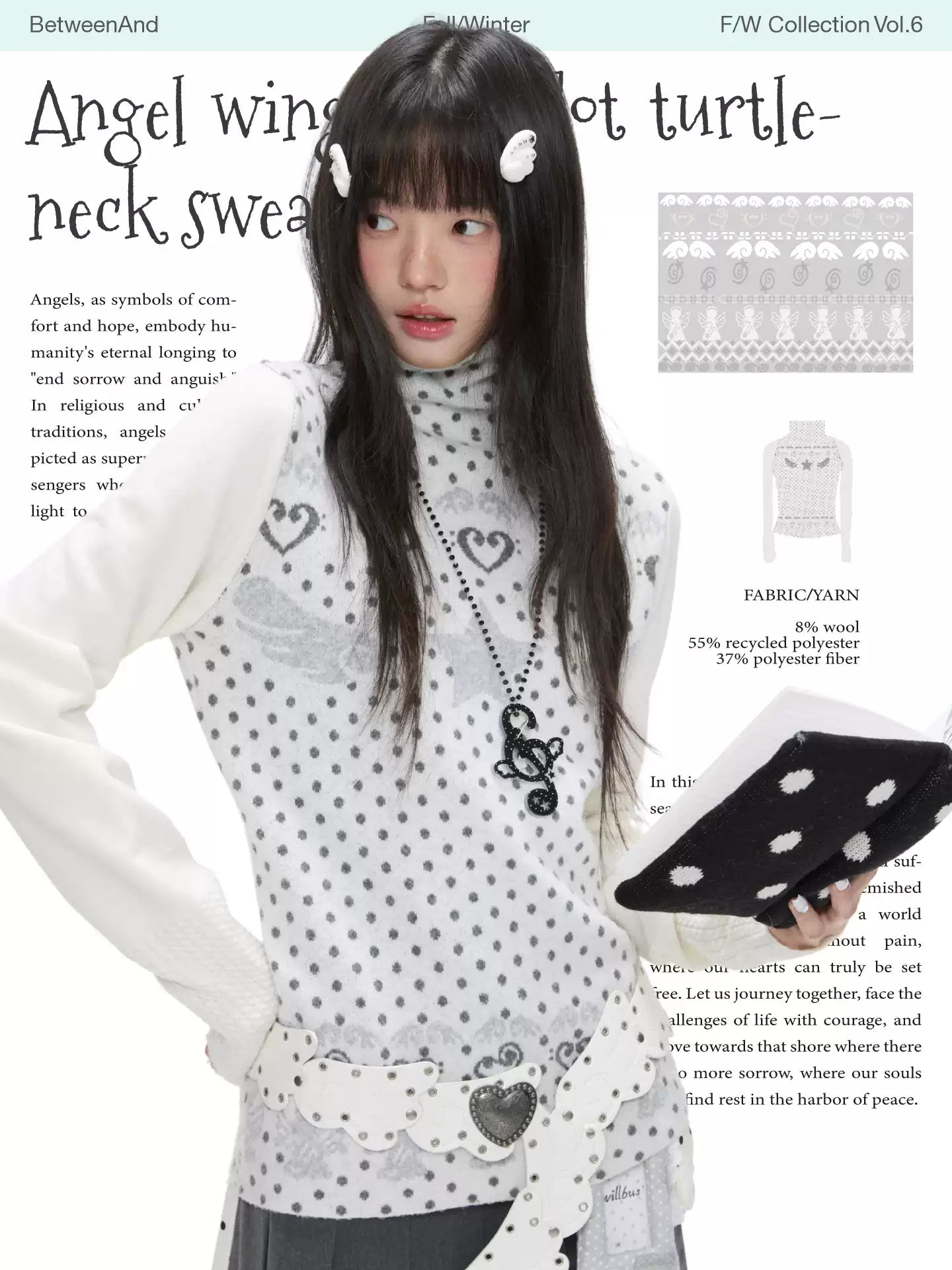 Oatmeal white cashmere-blend turtleneck polka-dot knit sweater