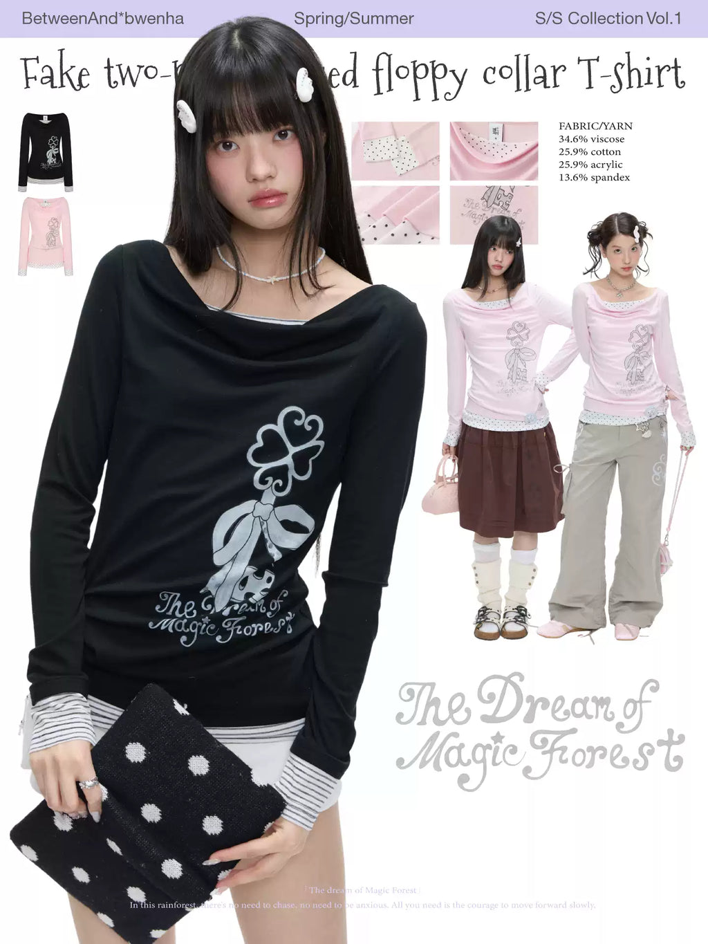 Fake two-piece spliced floppy collar long sleeve top