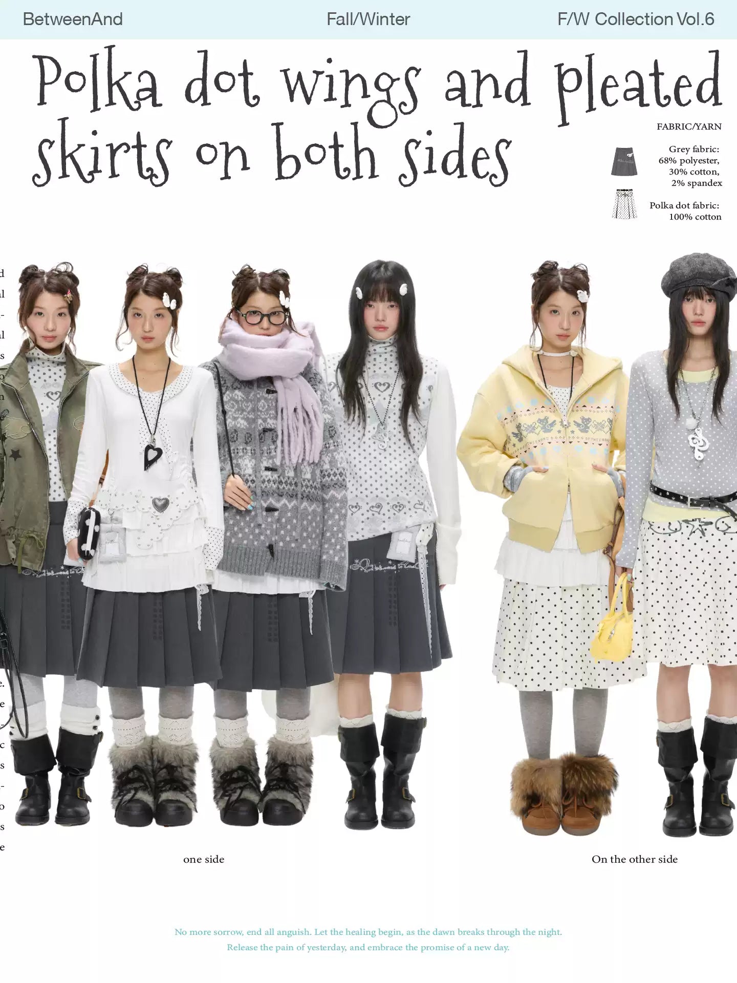 Grey and white two-face pleated skirt with polka-dot panels