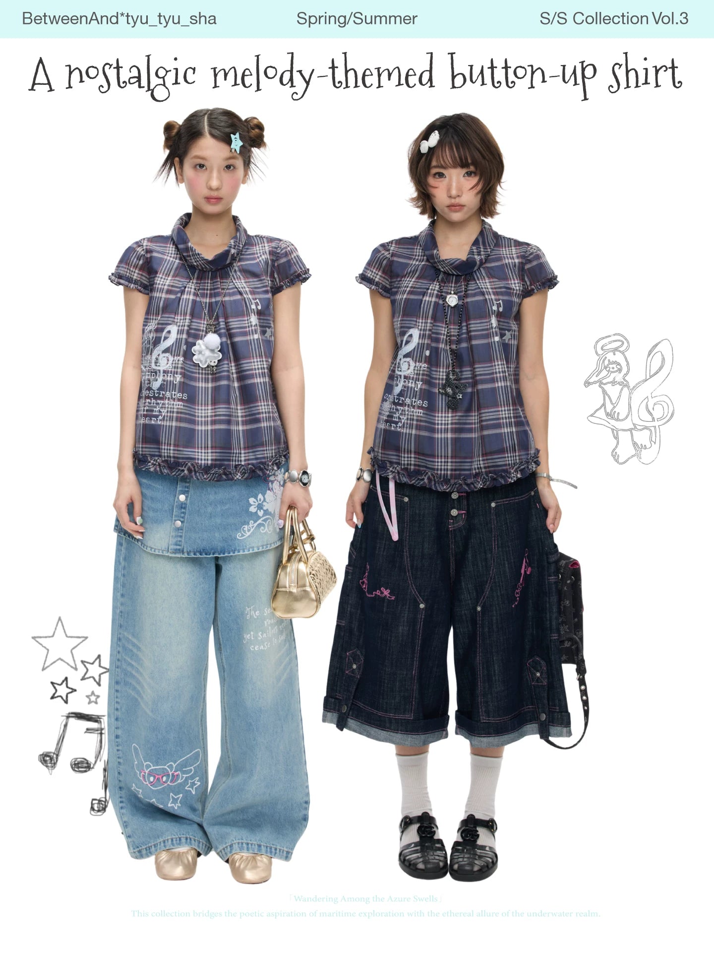 A nostalgic melody-themed button up checked top