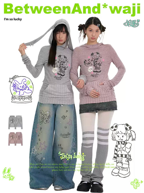 Bunny ears hat foam print long sleeve top