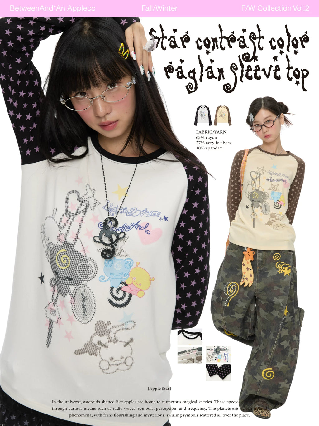 Star contrast color raglan long sleeve top