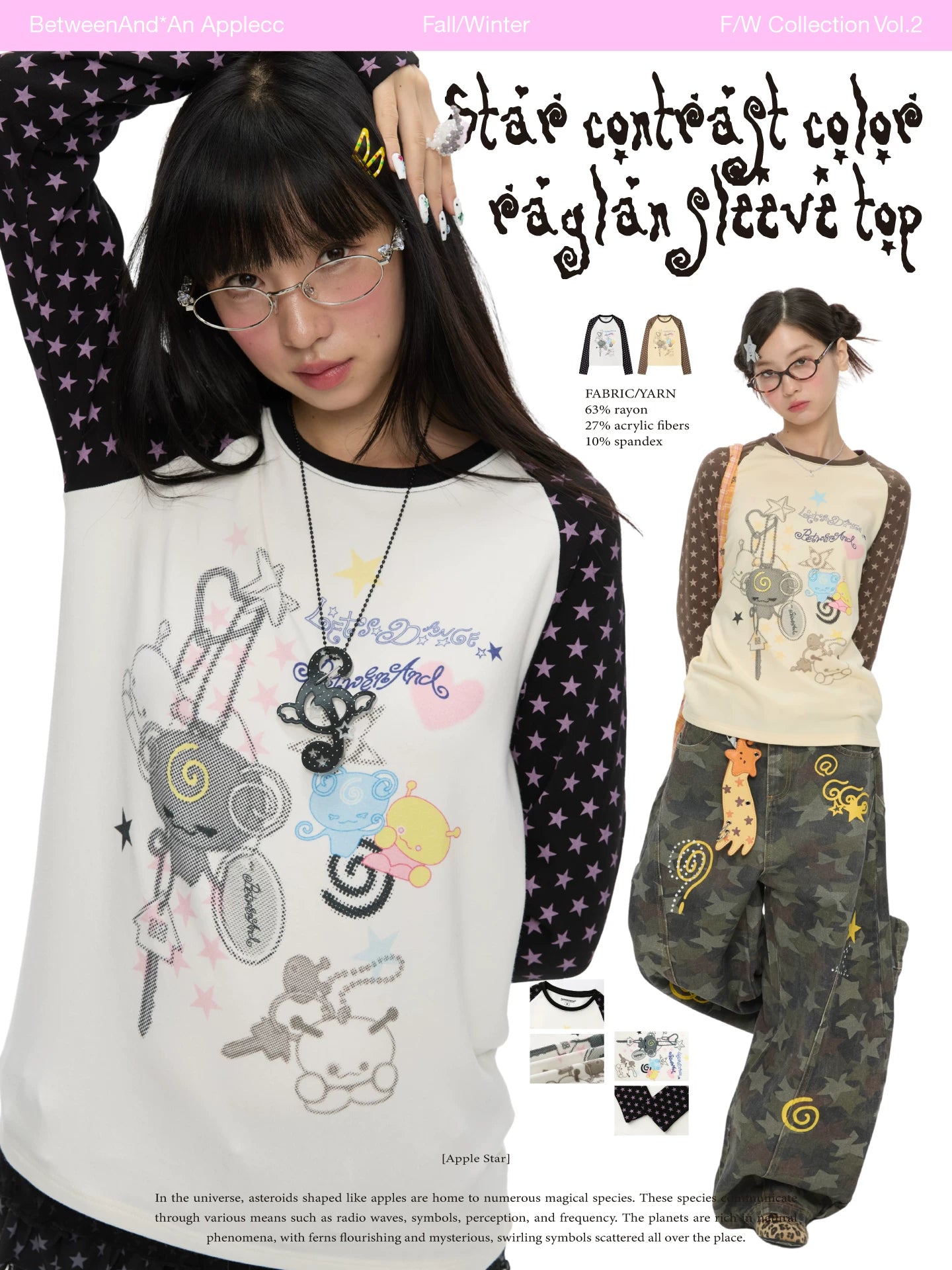Star contrast color raglan long sleeve top