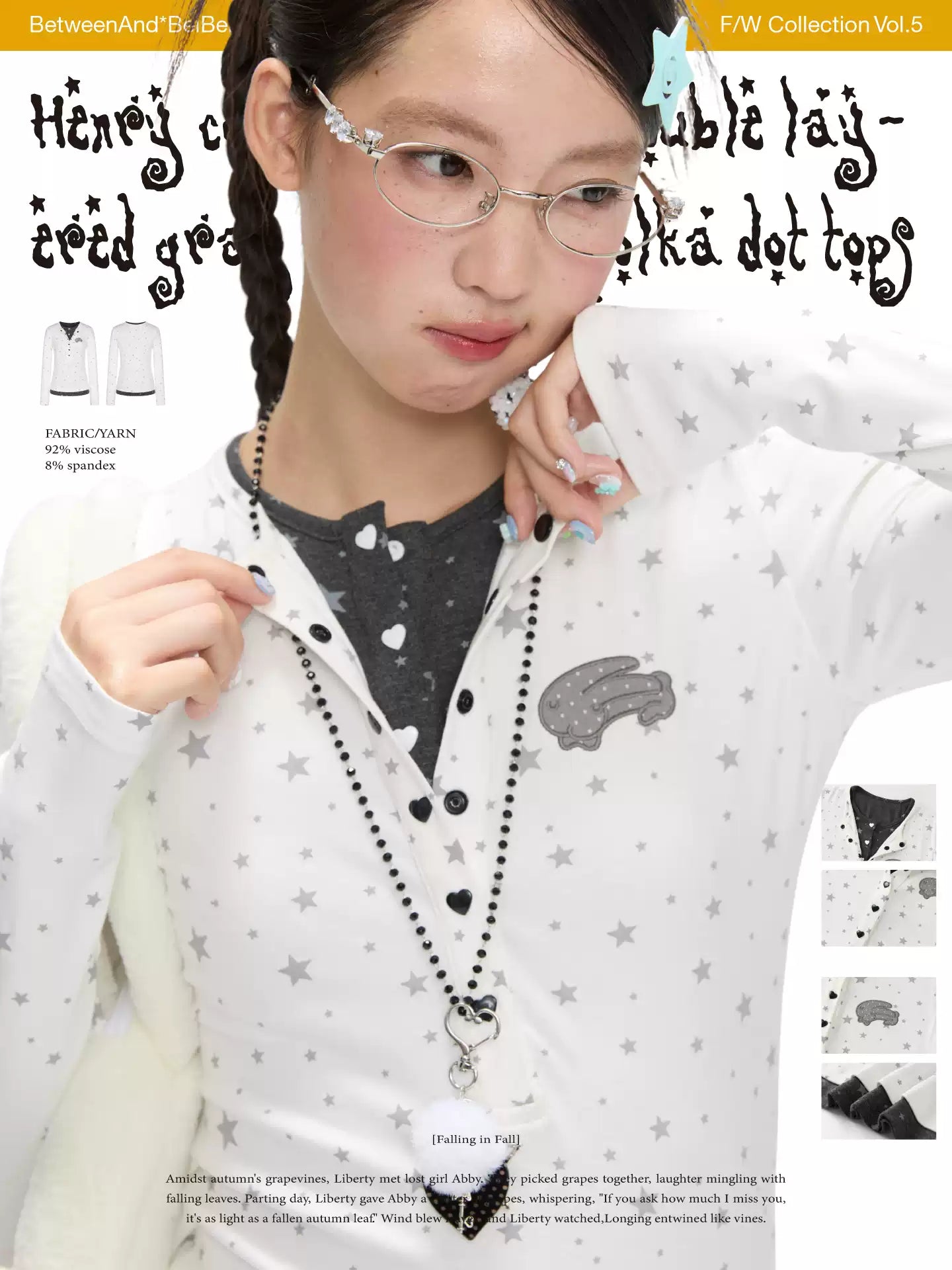 Layered Henley top with grey & white star polka-dot design