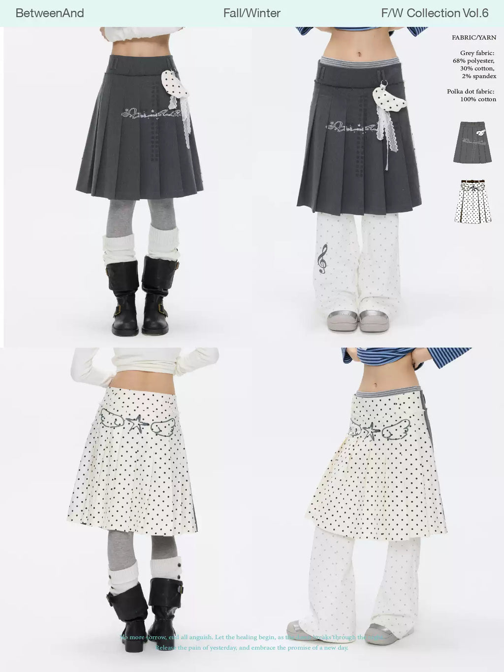 Grey and white two-face pleated skirt with polka-dot panels