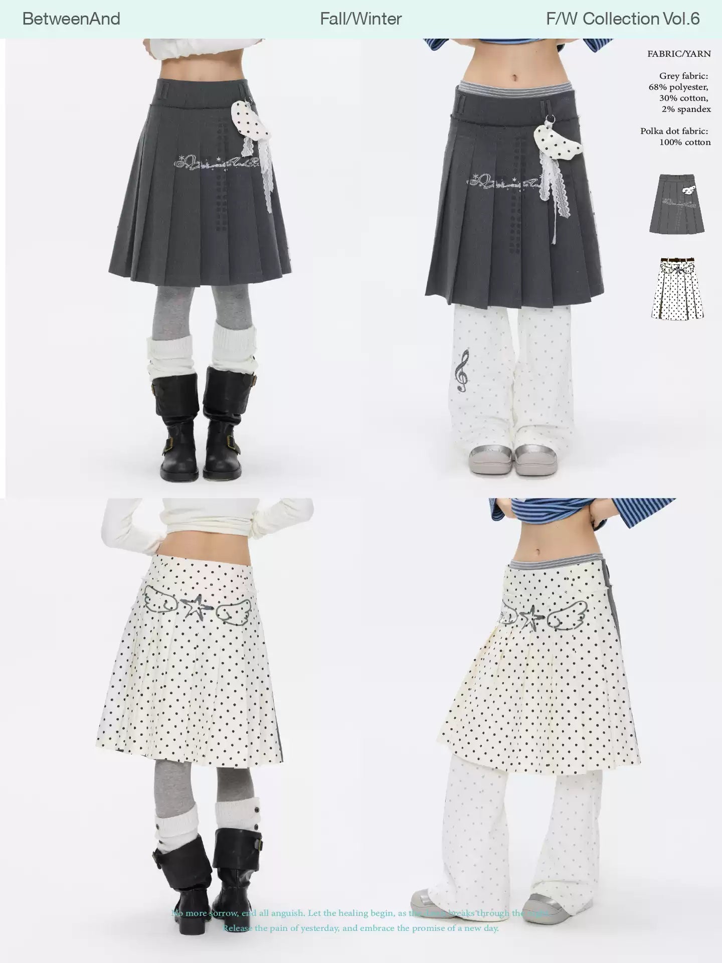 Grey and white two-face pleated skirt with polka-dot panels