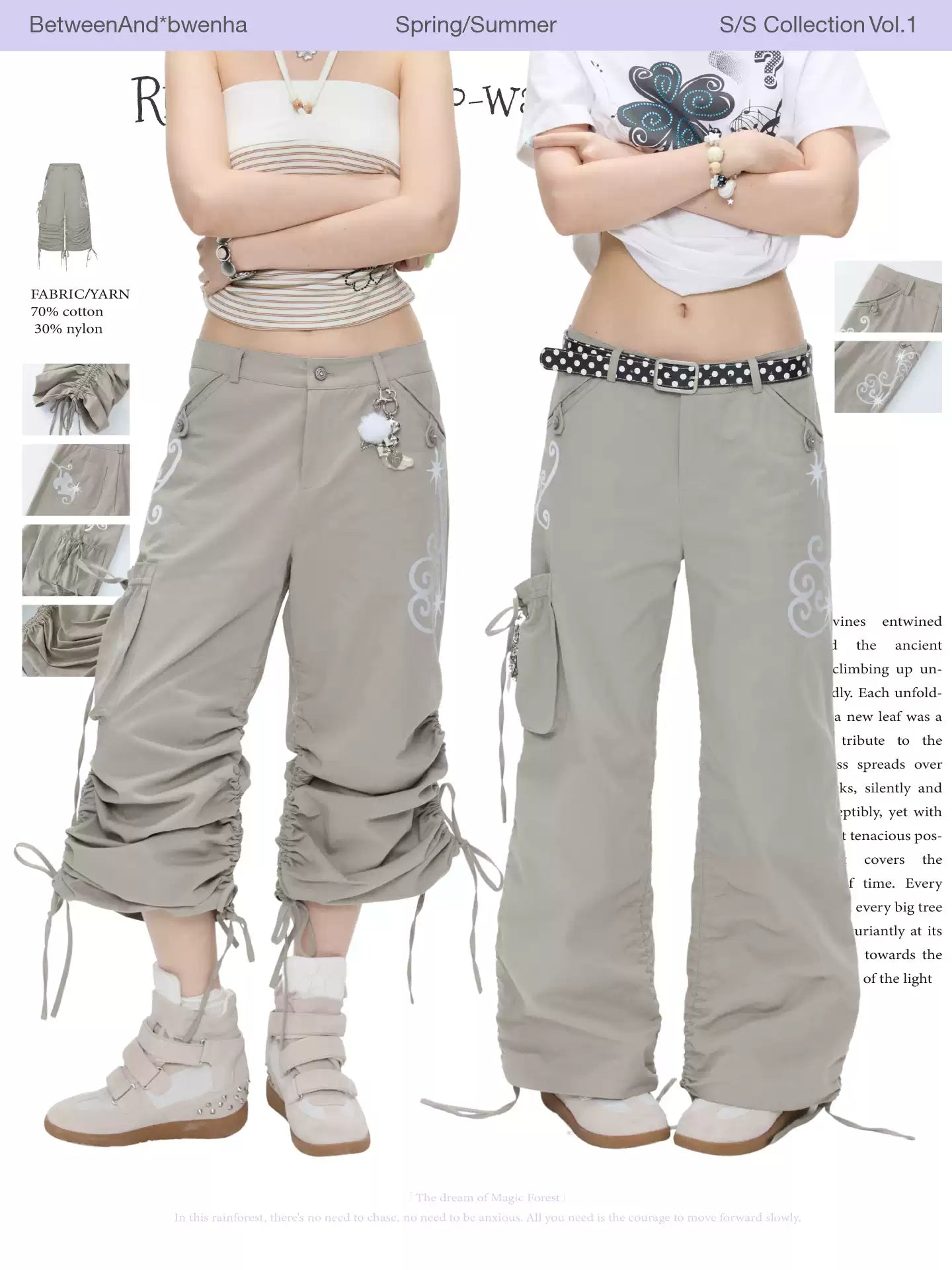 Ruffle-front two-way work pants