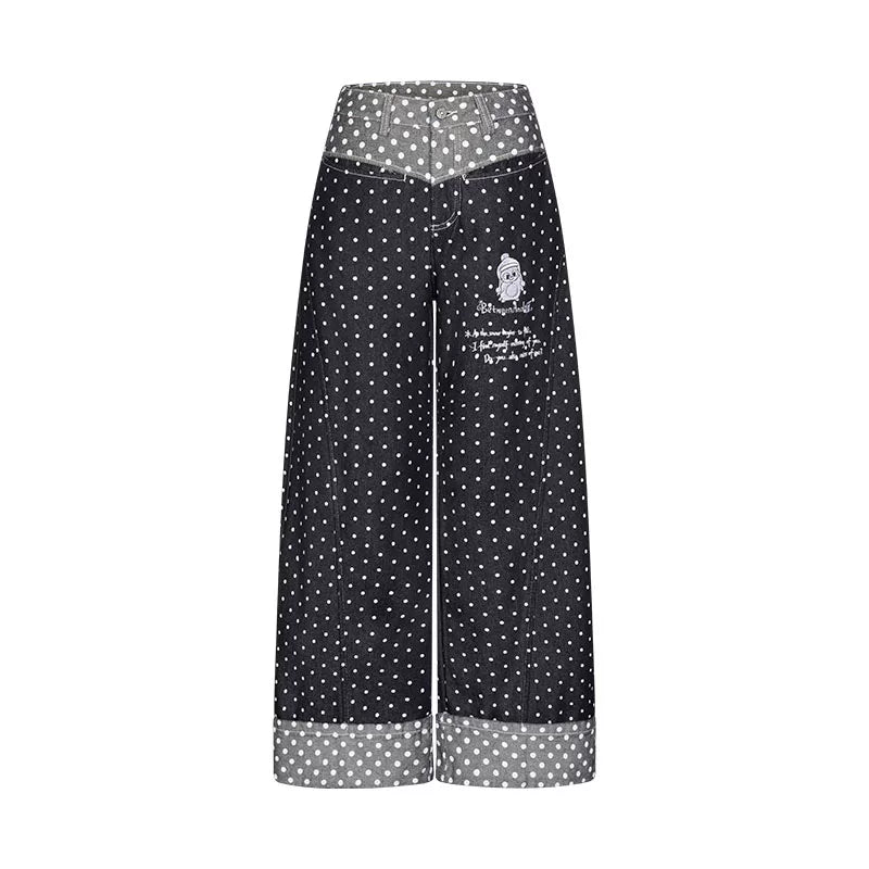 Plucked original cowhide polka dot pants with penguin detail