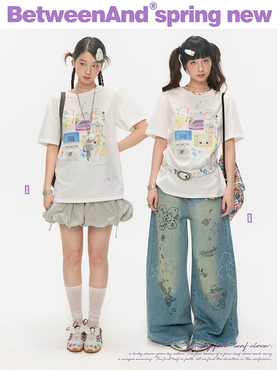Graffiti collage print loose t-shirt