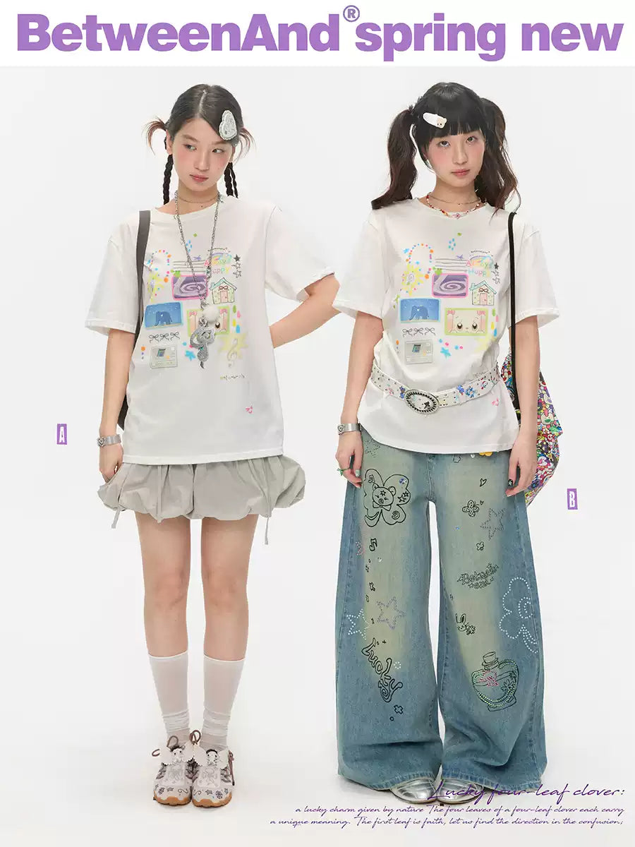 Graffiti collage print loose t-shirt