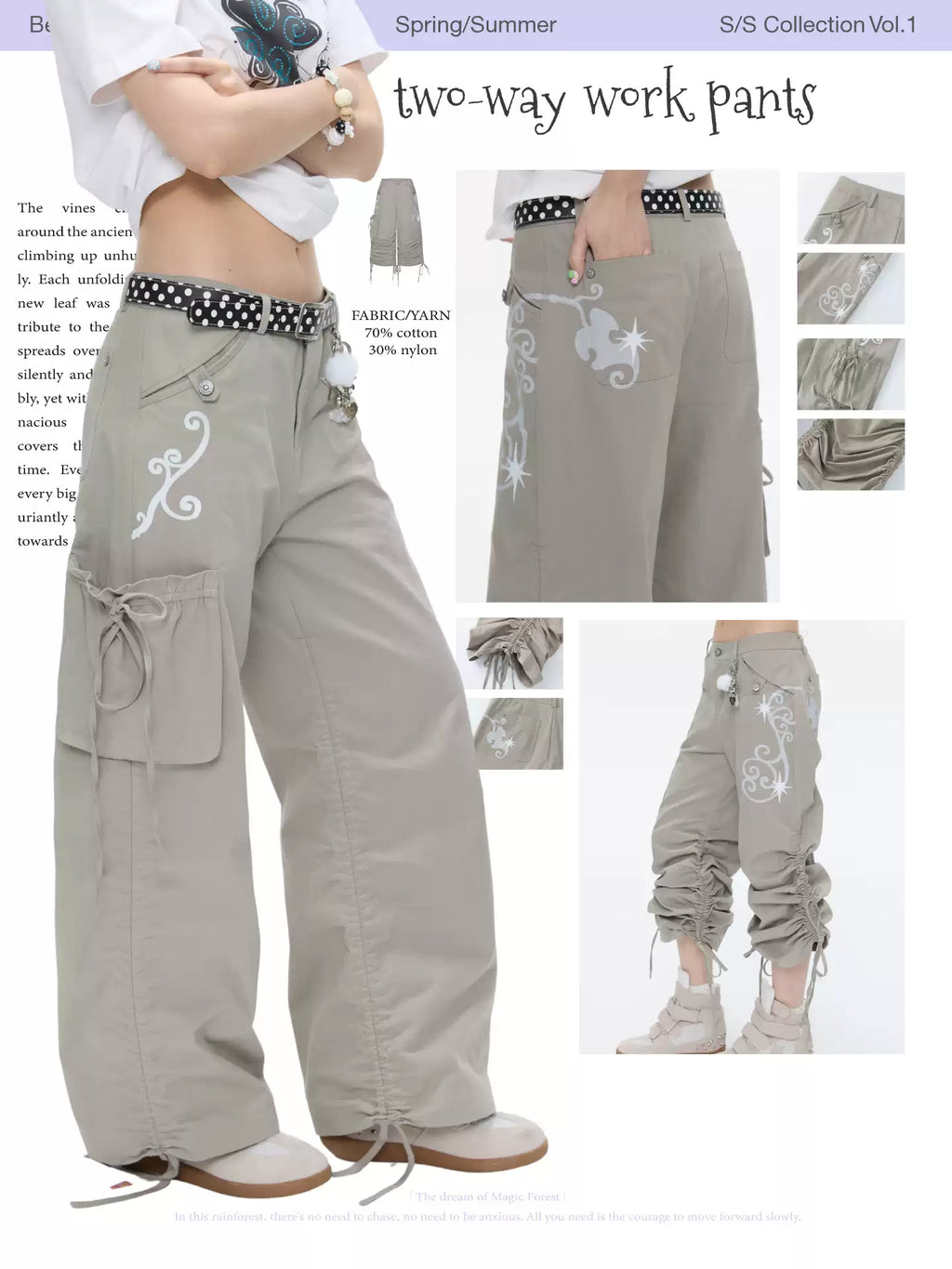 Ruffle-front two-way work pants