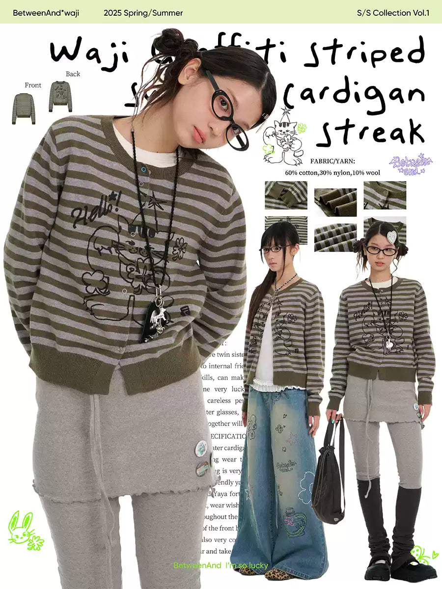 Waji graffiti striped sweater cardigan