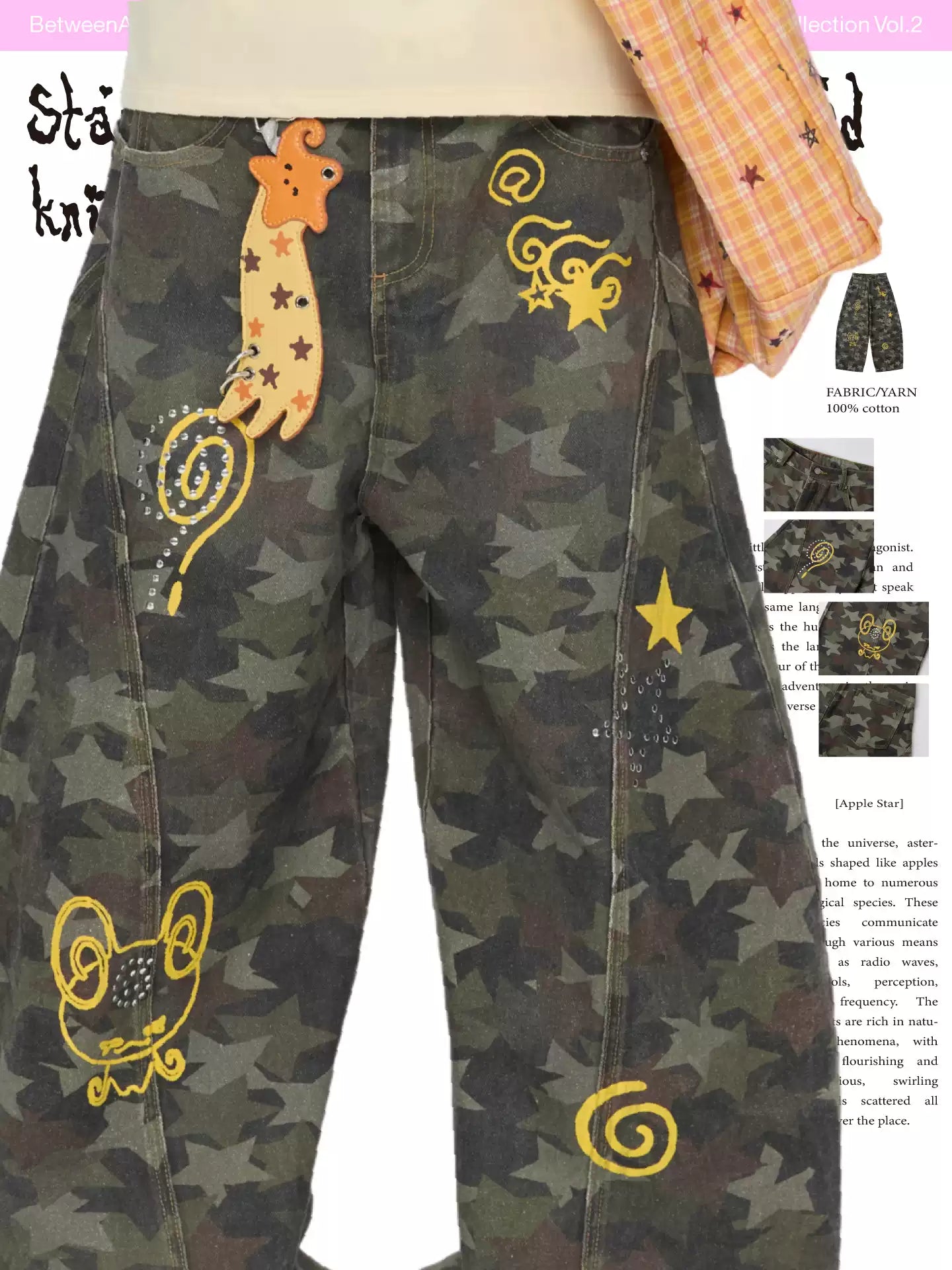 Camouflage star rhinestone cargo pants with loose fit design