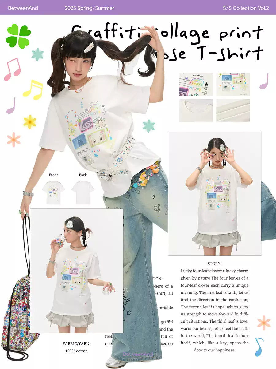 Graffiti collage print loose t-shirt