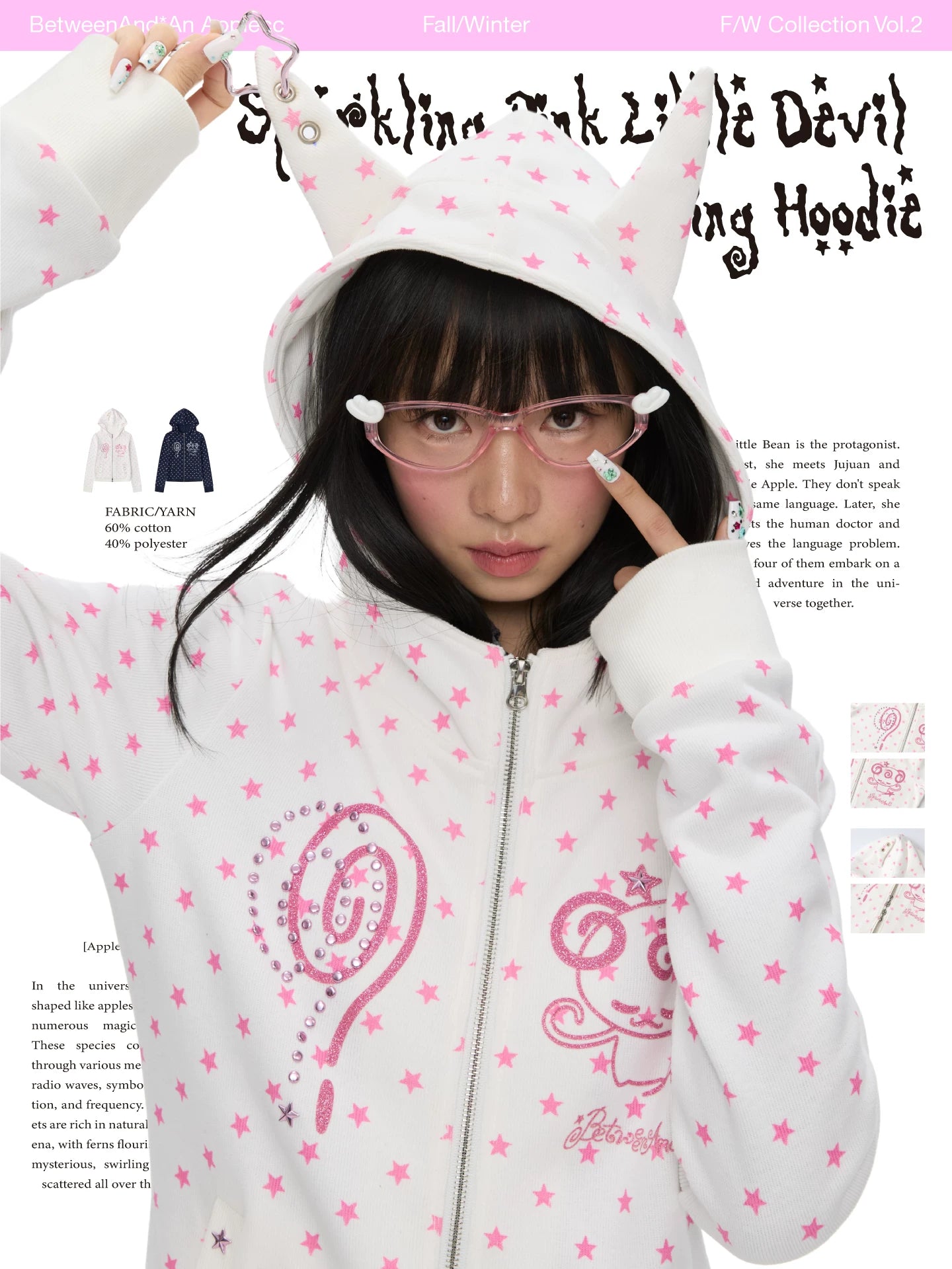 Sparkling pink little devil ears slimming jacket hoodie